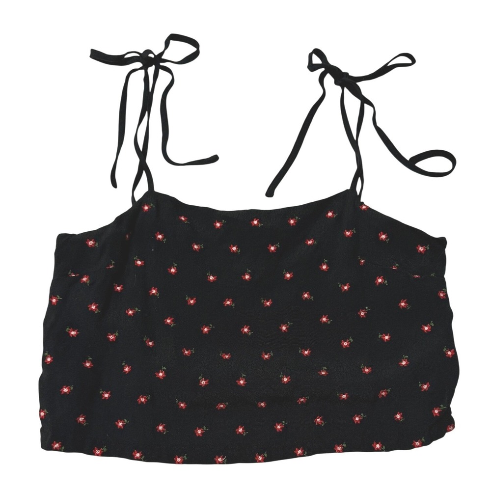 Y2K J Galt Black Floral Tie‎ Strap Crop Top Women's Viscose S